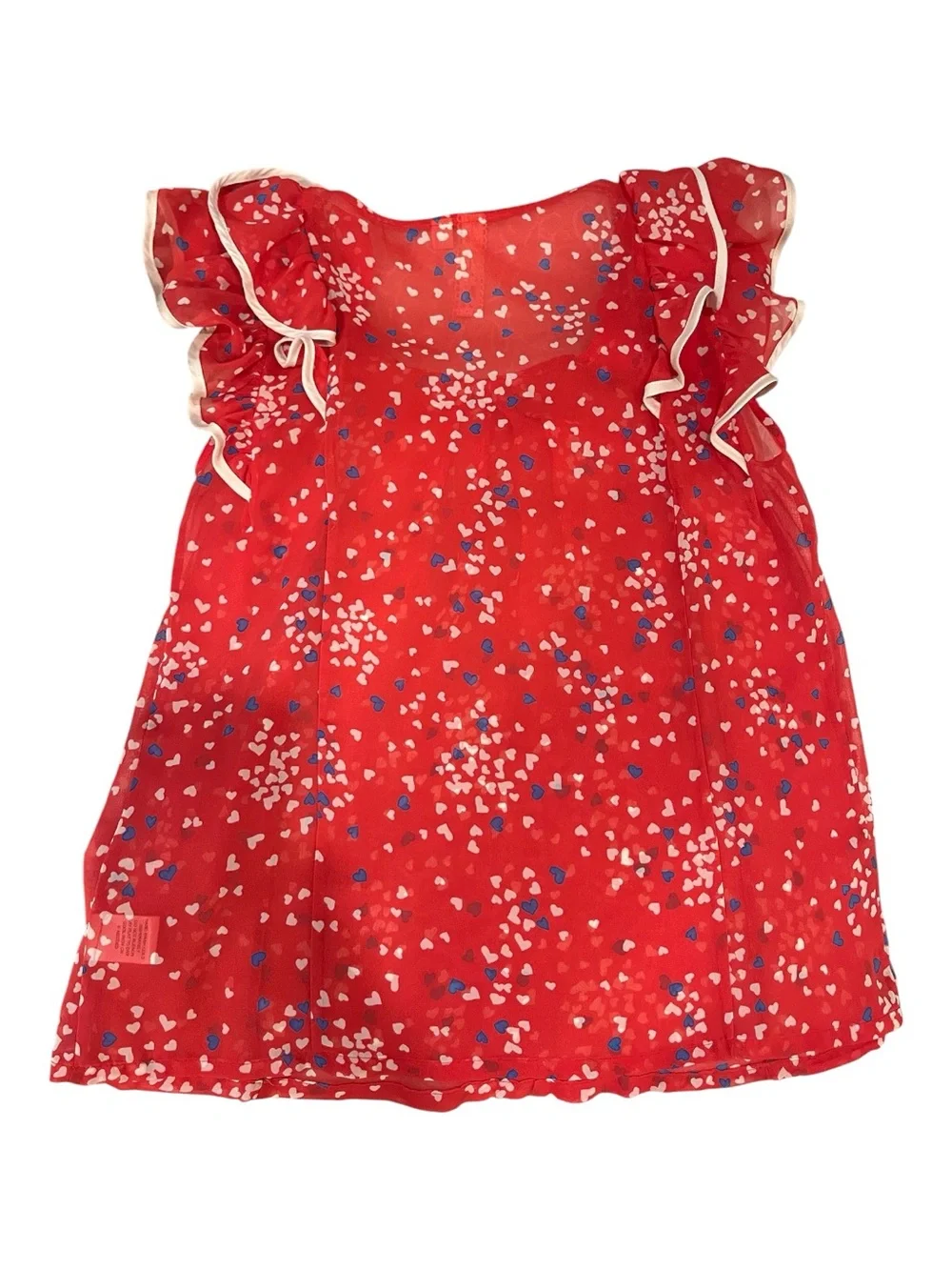 Robin K Red Heart Print Ruffle Tank Top NWOT